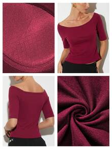 Nuvra 1pc Women's Regular Burgundy Comfortable Fabric Long Sleeve T-Shirt - Burgundy - View 5
