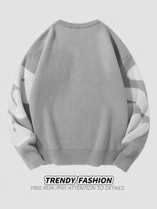Manfinity EMRG Men's Letter Pattern Crew Neck Long Sleeve Casual Sweater - Light Grey - View 2
