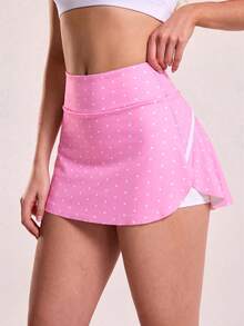 SHEIN Sovereign Charm 女款波點口袋裙褲，跑步與健身適用 - 彩色 - 查看 3