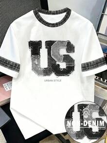 Manfinity Hypemode Men's Letter Print Casual Versatile Daily Wear T-Shirt - Black and White - View 1