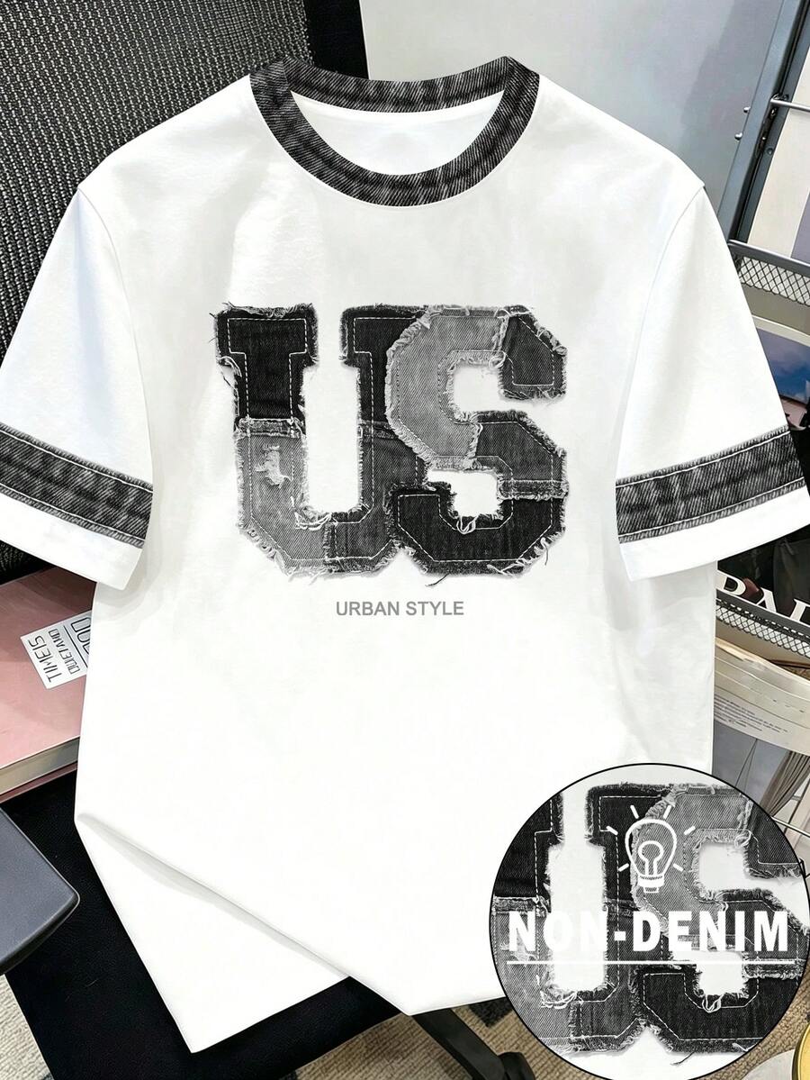 Manfinity Hypemode Men's Letter Print Casual Versatile Daily Wear T-Shirt - Black and White - View 1
