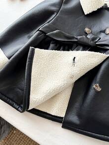 SHEIN 女嬰秋冬可愛百搭拼色保暖內裡人造毛外套 - 黑與白 - 查看 5