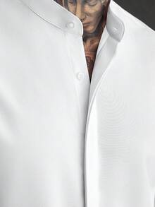 Manfinity Homme Manfinity Plus Size Men's Big & Tall Long-Sleeve Henley Shirt; Suitable For Business-Casual Styling. - White - View 4