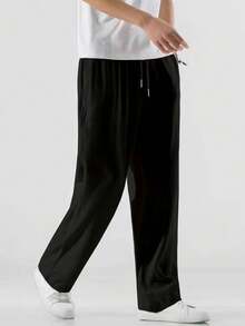 Manfinity Homme Pantalones rectos con cintura con cordón para hombres, para el otoño - Negro - Ver 3