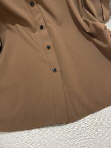Franclia Plus Size Casual Loose Embroidered Shirt - Brown - View 4