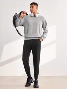 Driftmere 1pc Men's Solid Color Sweatpants, Loose American Casual Pants Sports Black - Black - View 3