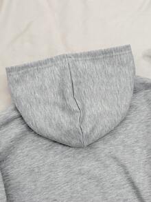 SHEIN 秋冬青少年女孩寬鬆休閒時尚可愛粉色豹紋刺繡套頭衛衣，適合日常通勤、休閒、度假、姐妹聚會、街拍 - 灰色 - 查看 5