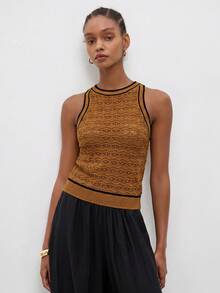 MAIJA Beach Backless Halter Neck Open Knit Crochet Knit Top - Yellow - View 6