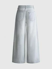 ROMWE Y2K Women's Casual Vintage Street Floral Patchwork Print Wide Leg Jeans Summer Picnic Light Blue - Multicolor - View 2