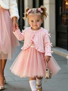 SHEIN Elladie kids 女嬰春夏紋理布料舒適百搭休閒夾克 - 粉色 - 查看 1