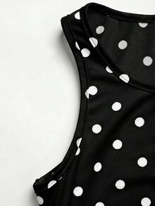SHEIN 青少年女孩針織黑白波點印花三件套長袖立領拉鍊上衣 - 黑色 - 查看 8