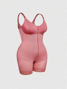 SHAPORA 1pc Plus Size Women's Zipper Front Romper - Dusty Pink - View 3