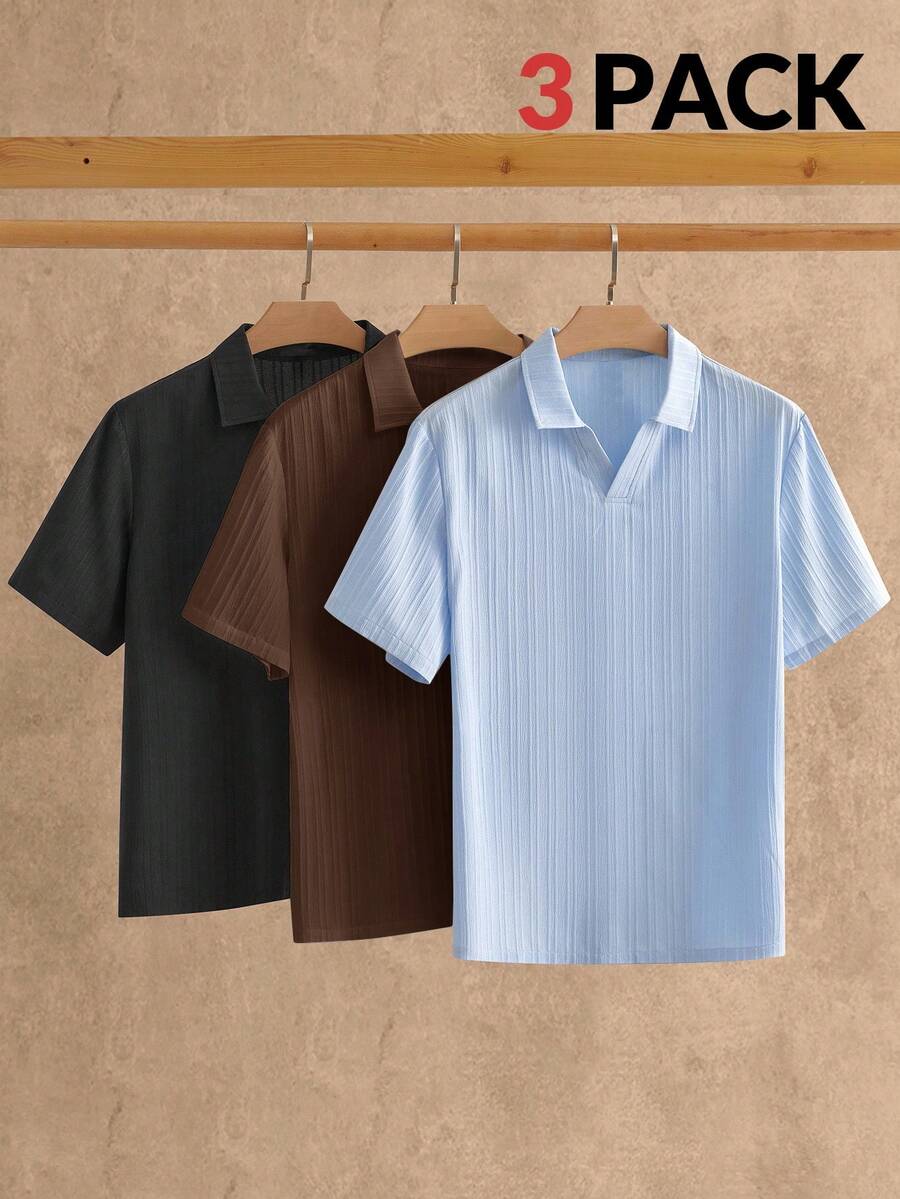 HIMLAND 3件組夏季男士極簡冰絲觸感短袖 Polo 衫 - 彩色 - 查看 1