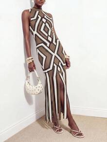 Zivah Women's Vacation Geometric Print Tassel Hem Dress - Brown - View 6