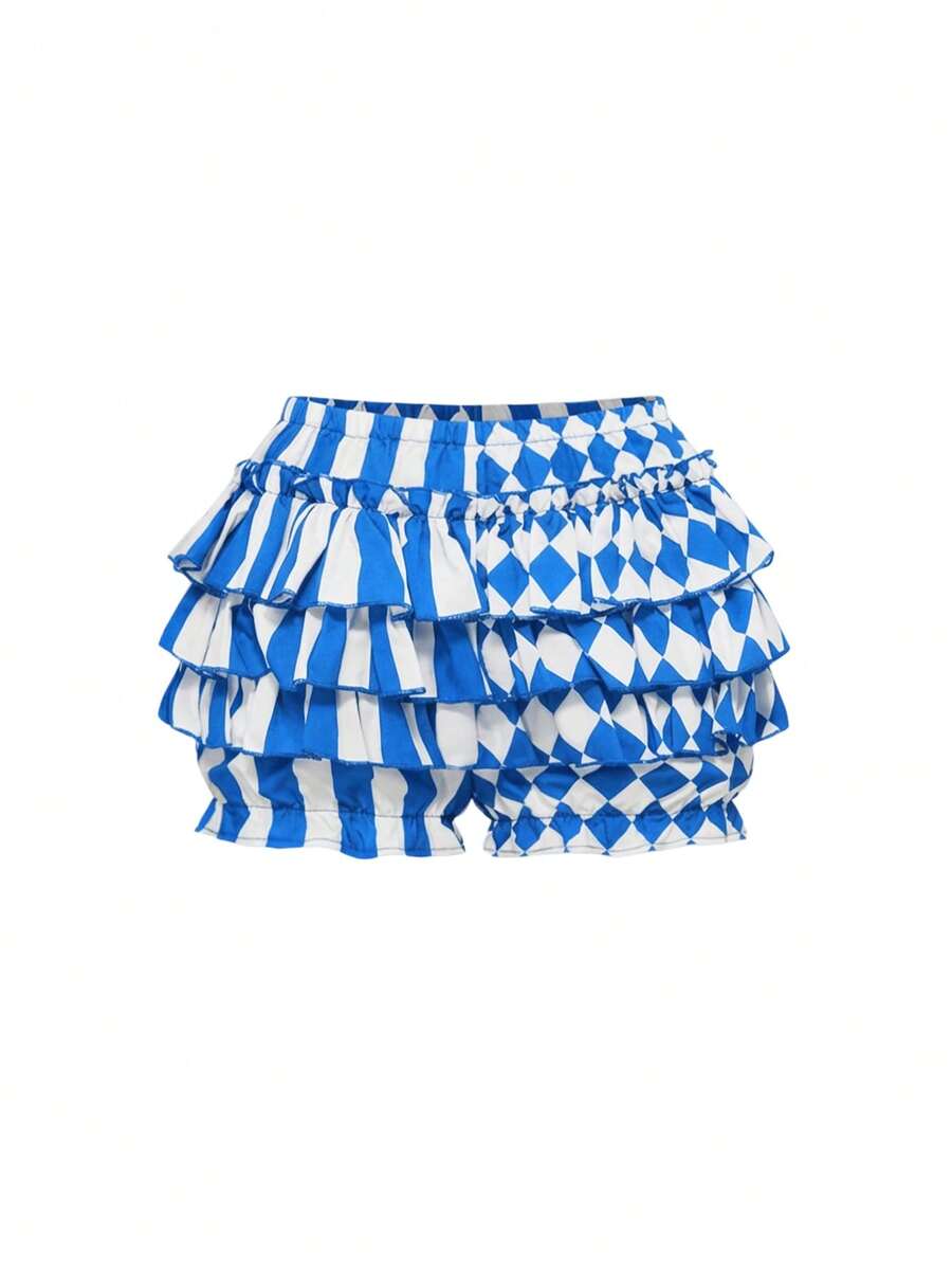 ROMWE Gothic Cute Patchwork Striped Plaid Clown Pumpkin Shorts - Multicolor - View 1