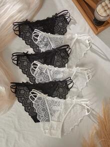 Crystal Vow Cute Sweet Sexy Lace Triangle Panties Girls Underwear 6pcs/Pack - Black and White - View 3