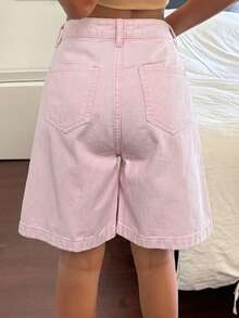 Livesso 夏季豹紋女款牛仔棉休閒短褲 - 粉色 - 查看 2