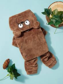 We Bare Bears X PETSIN 1件通用貓狗服裝，柔軟親膚且鎖溫，秋冬保暖舒適熊形角色扮演連身衣，室內休閒或寒冷戶外冬季散步，生日卡通寵物服裝禮物 - 棕色 - 查看 6