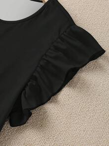 SHEIN CURVE+ 大尺碼女款純色圓領上衣與花卉印花短褲休閒日常兩件套 - 彩色 - 查看 4