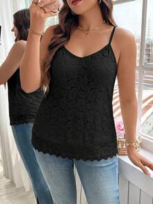 Reflora Plus Size Women Solid Color Casual Versatile Everyday Camisole Tank Top - Black - View 3
