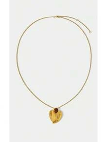 Noxbound 18k Gold-Plated Tiger Stone Inlaid Texture Retro Pendant Necklace - Yellow Gold - View 2