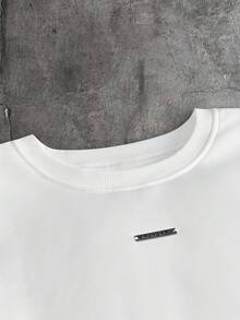 AXEPEAK Men's Letter Print Cross Rhinestone Pullover Sweatshirt - White - View 4