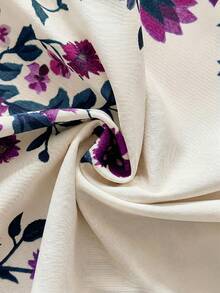 Modelyn Gaun Elegan Lengan Panjang Motif Bunga untuk Wanita - Purple - View 3
