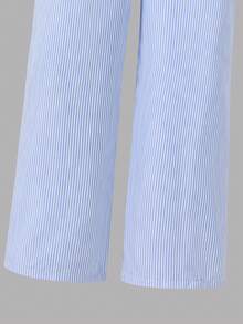 Tween Girls Fall Outfits 2pcs/Set Classic Collared White Sleeve Patchwork Navy Blue Top Waist-Cinched Cut Crisp Short Length For Teachers' Day Scho... - Blue - View 8