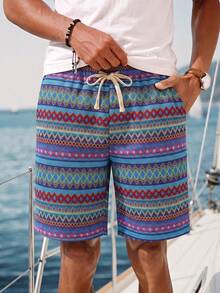Manfinity RSRT Men's Colorful Striped Drawstring Waist Casual Shorts, Versatile And Fashionable - Multicolor - View 3