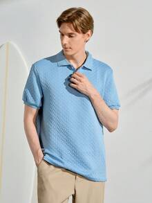 VeloEdit Herren Einfarbiges Lässig Vielseitiges Pendler Kurzarm Poloshirt - Babyblau - Übersicht 4