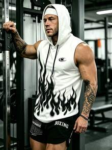 Acti Log Men's Flame Print Drawstring Hooded Sports Tank Top - Multicolor - View 3