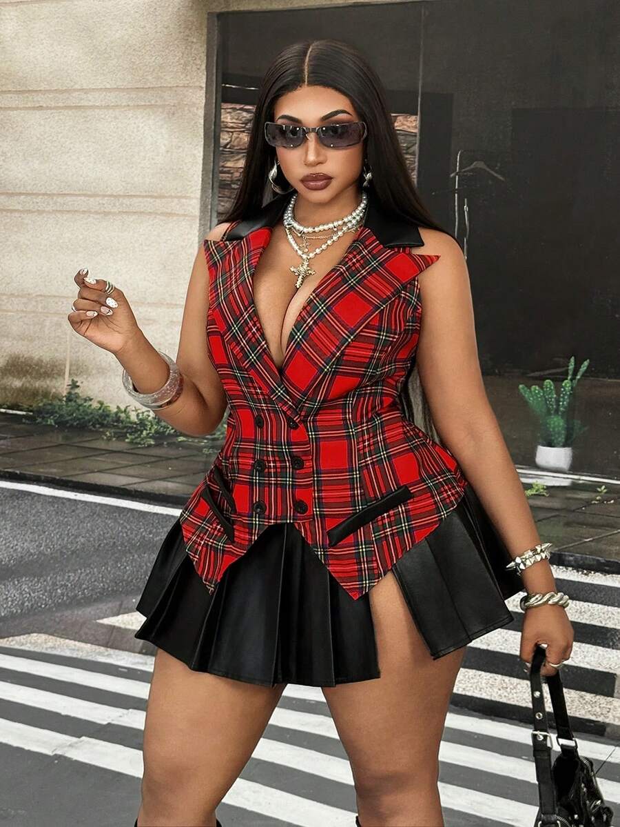 Maweii Plus Size Women's Plaid Fashion Versatile Casual Daily Top - Multicolor - View 1
