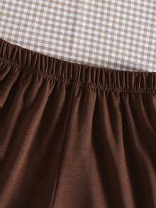 SHEIN Girls Round Neck Brown Polka Dot Long Sleeve Lace Trim Top With Pants, Fleece, Sweet Cute, Casual Comfortable, School, Winter Student Chocolate Brown - Brown - View 3