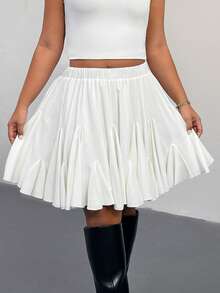 Shapeblank Plus Size Women's Summer Fashion Casual Básica Loose Comfortable Daily Versatile White Ruffle Hem Skirt Outing Bottoms Vacation - Black - View 6