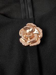SHEIN MOD Große Größen Schwarzes Metall Blumen Dekor Regenschirm Rock Klassisches mittellanges Kleid, Alltagskleidung, Party, Bankett, Urlaub, Frühherbst, Ganzjährig, Geburtstagsparty, Hochzeit - Schwarz - Übersicht 4