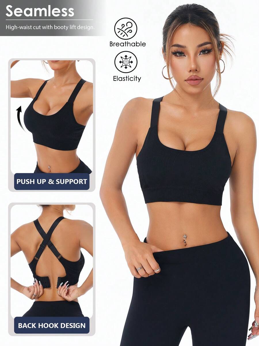 Slayform Slayform Sujetador deportivo sin costuras con espalda cruzada - Negro - Ver 1