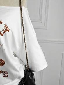 DrmWander LOONEY TUNES X SHEIN Neues 2026 Damen Y2K Sommer Lässig Locker Cartoon Stil Lustig Mode Locker Süß Muster Kurzarm T-Shirt, geeignet für Lässig Urlaub, Pendeln, Straße, Dating - Weiss - Übersicht 5
