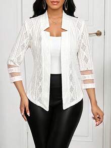 SHEIN Lady Women's Mesh Patchwork Casual Commute Travel Blazer Jacket - White - View 8
