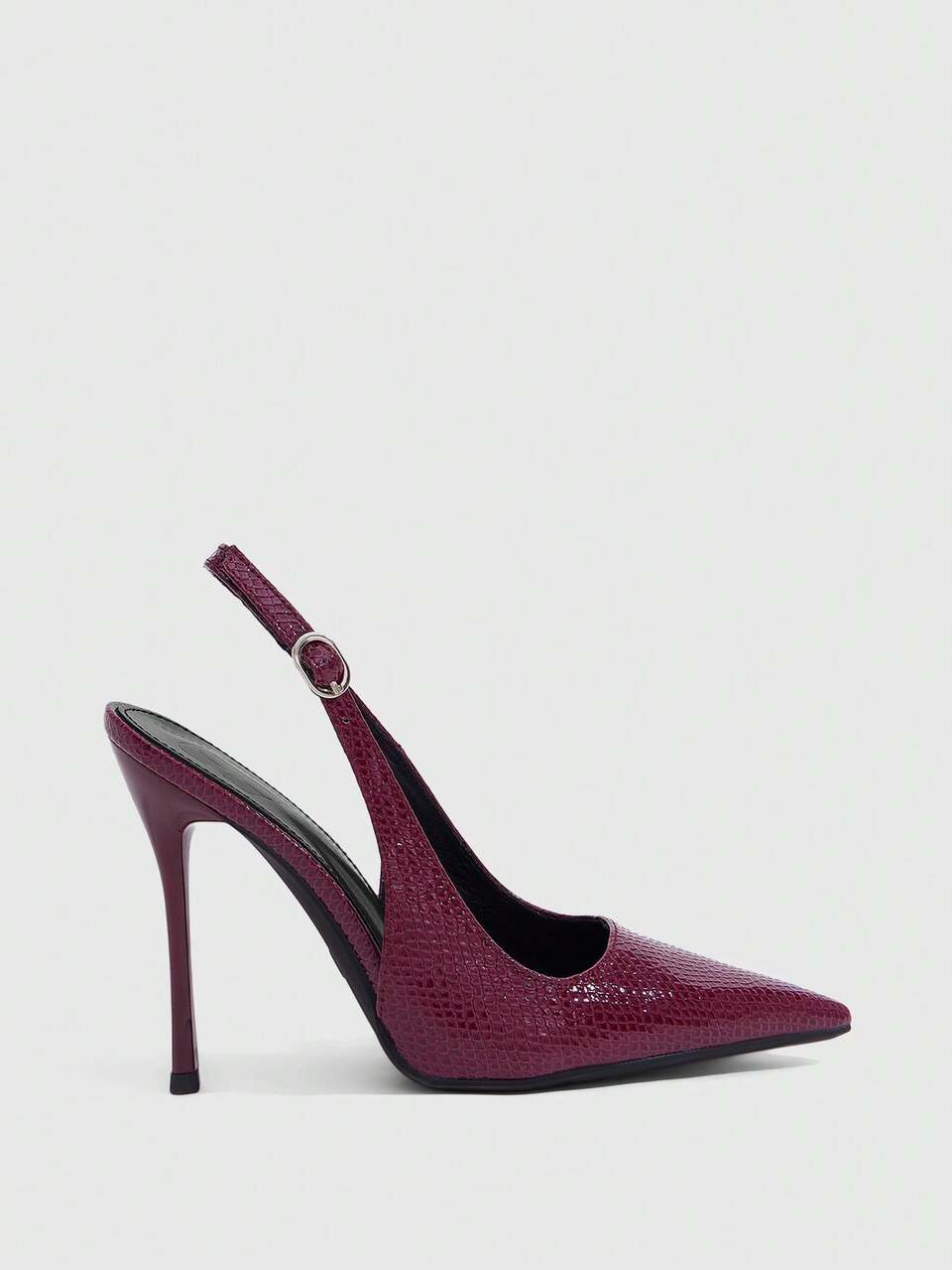 CUCCOO SZL Women's Pointed Stiletto Sandals Burgundy Snake Pattern Fabric Closed Toe Slingback Metal Edge Buckle Sexy Fashion Elegant High Heels