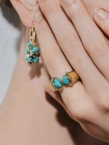 Noxbound 18K Gold Ring Niche Personalized Ring - Gold-Turquoise - View 7