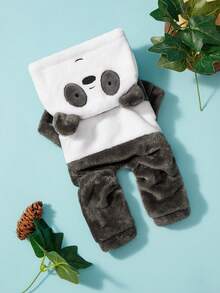 We Bare Bears X PETSIN 1件貓狗通用服裝，可愛小熊造型四足角色扮演裝，秋冬厚實保暖法蘭絨連身褲，適合居家、戶外散步、寵物穿搭及送禮 - 深灰 - 查看 4