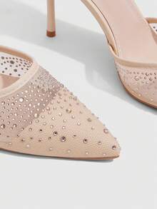 CUCCOO SZL Women Shoes New Mesh Hot Diamond Pointed Thin Heel Buckle Sandals Light Ripe Fairy Wind Spring And Summer Models Suitable For Weddings, Dating Parties - Beige V - View 5