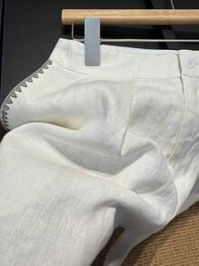 Franclia Shorts de lino blanco para mujer, shorts de lino casual de pierna ancha con corte A, efecto adelgazante para verano - Blanco - Ver 4
