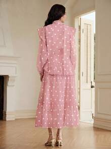 Anewsta Women's Spring/Summer Polka Dot Layered Cap Sleeve 2 Pieces Set, Suitable For Commuting And Weekend Outings - Pink - View 2