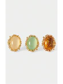 Noxbound Vintage Oval Cat's Eye Exaggerated Ring 18K Gold Plated Textured Resin Earrings Jewelry - Multicolor - View 2