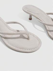 CUCCOO SZL Chaussures pour femmes nouvelles à talons bas bout rond tongs élégantes douces romantiques sandales à talons hauts pour femmes chaussures d'été - Flanelle beige - Voir 5