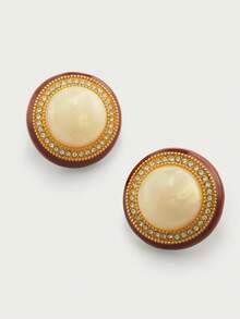 Glisma 18K Gold Plated Resin Round Resin Earrings With Diamonds,Premium/Old Money/Classy,Summer/Beach/Prom/Party,Layered/Gemstone/Beaded/Crystals,Sexy/Vintage,For Mom/Women/Girl/Mother - Red - Beige - View 5