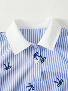 Đầm bé gái tween phong cách thường ngày thoải mái, cổ đứng, phối màu colorblock, gân tăm, màu trơn, họa tiết nơ, đầm công chúa đi học, phù hợp tiệc tốt nghiệp, tiệc sinh nhật, Y2K, thời trang đường phố cá tính, ngọt ngào cool girl cho trẻ em - Màu xanh lam - Xem 5