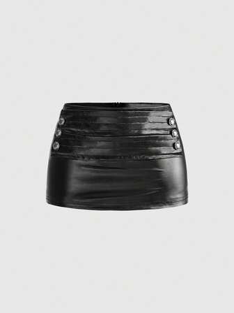 Grunge Punk Y2K Napoleon Doppelreiher Design elastischer PU Stoff Low Waist Damen Rock