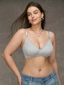 SHEIN Plus Size Simple Solid Color Ribbed Knit Bralette - Light Grey - View 6